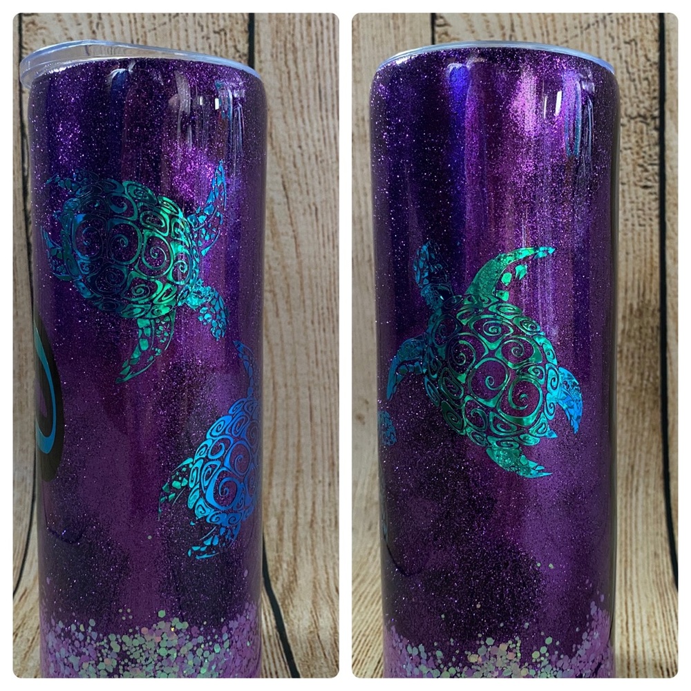 Purple & Green Sea Turtles 20oz Glitter Tumbler